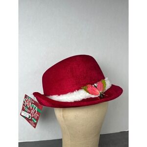NWT Fun World Slick Santa Hat Adult Costume Fedora Red Velvet Faux Fur Trim